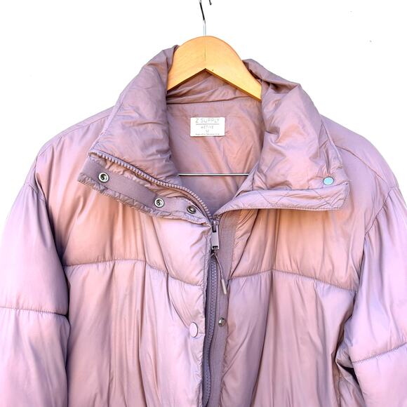 Z Supply Parker Puffer Cropped Jacket Mauve Purple Medium Pink Coat Winter - Picture 8 of 13